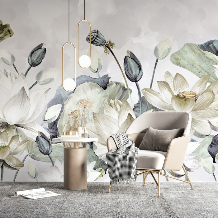 Mural - Lotus Flowers Pale (Per Sqm)