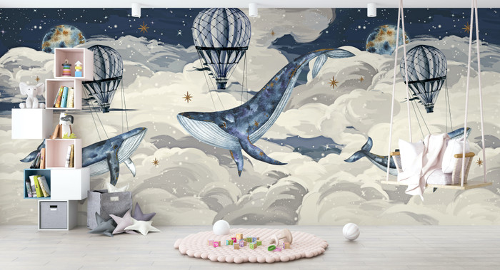 Mural - Whale Night Sky Blue (Per Sqm)