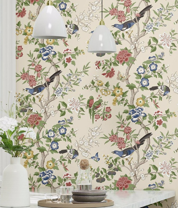 Peter Dunham Indian Chintz Pink Blue Wallpaper 40% Off | Samples