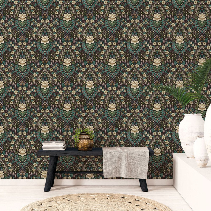 Wildflower Damask - Black