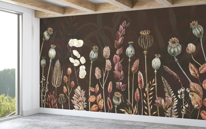 Mural - Autumn Flowers Brown (Per Sqm)
