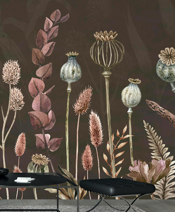 Mural - Autumn Flowers Brown (Per Sqm)