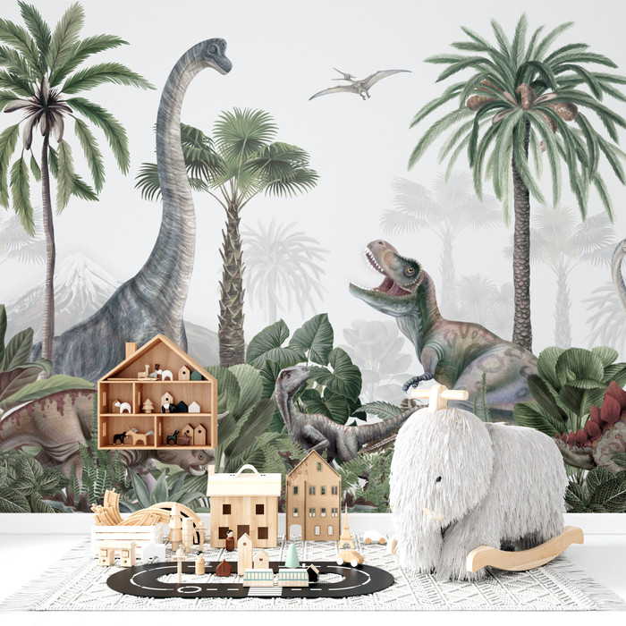Watercolour Dinosaur Theme Wallpaper Wall Mural | Kikki Belle