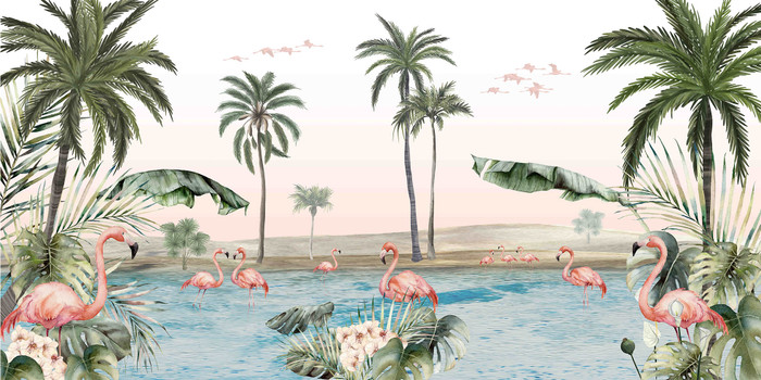 Mural - Flamingo Oasis (Per Sqm)