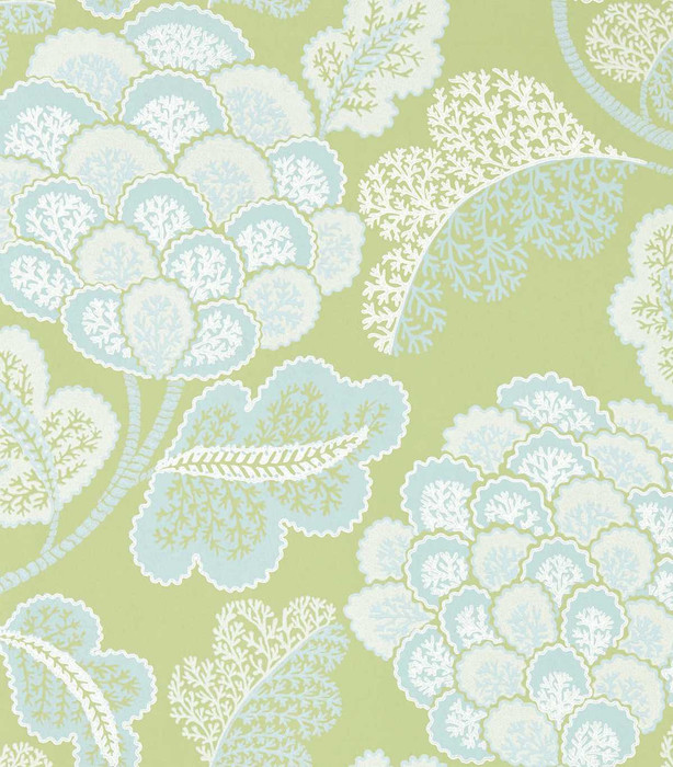 Asian Inspired Florals Hand Drawn Effect Green Silver Wallpaper ...