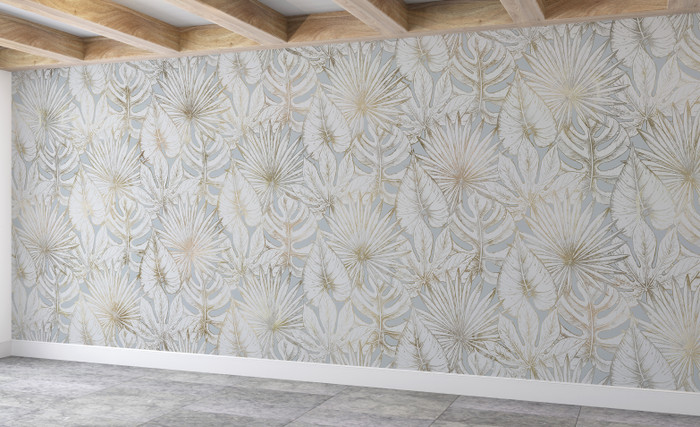 Mural - Sunlit Palms Sky Blue (Per Sqm)