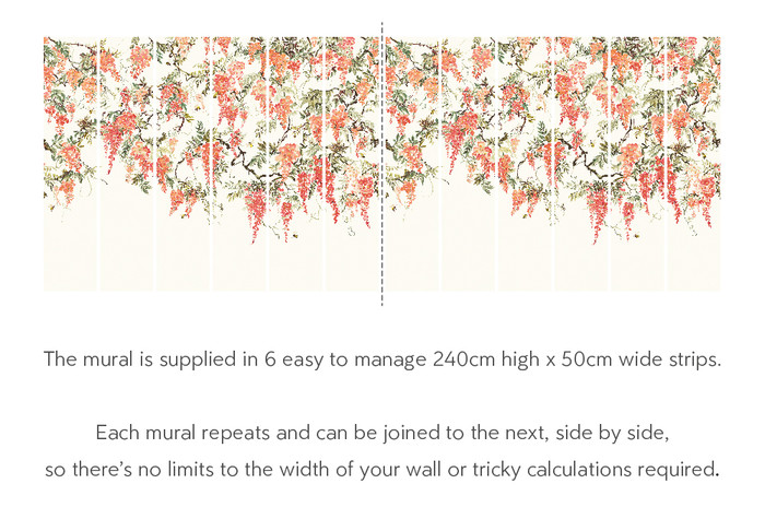 Mural - Trailing Wisteria Peach / Cream (3m x 2.4m)