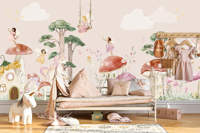 Mural - Garden Fairies Pink (Per Sqm)