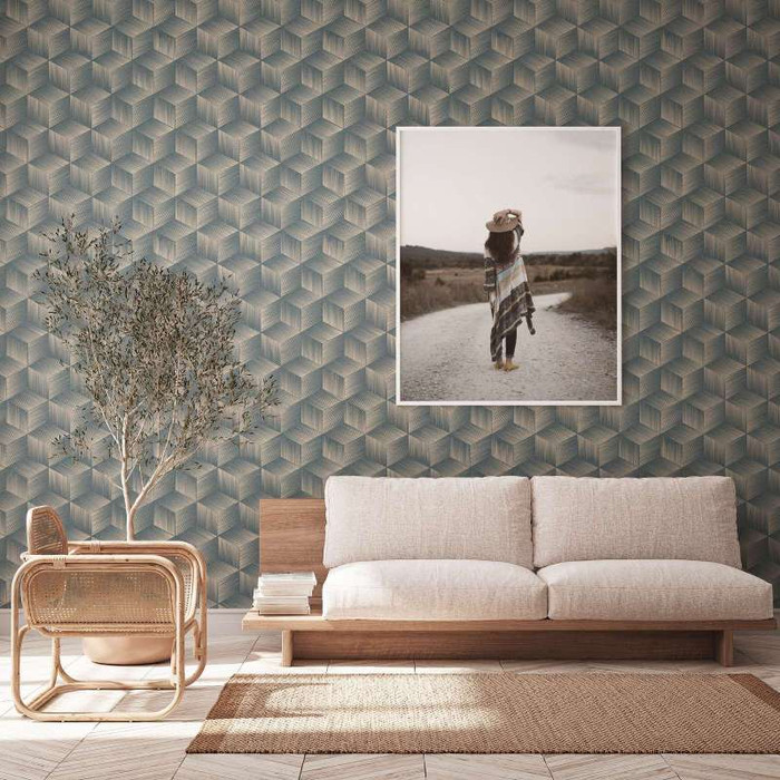 3D Wall - Blue / Beige