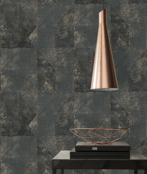 Arezzo II Geometric Textured Metallic Black Gold Non Woven Wallpaper