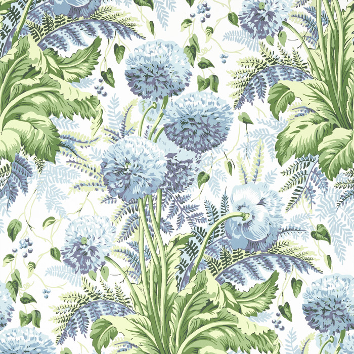 Large Scale Bold Floral Sky Blue White Wallpaper | Anna French Dahlia