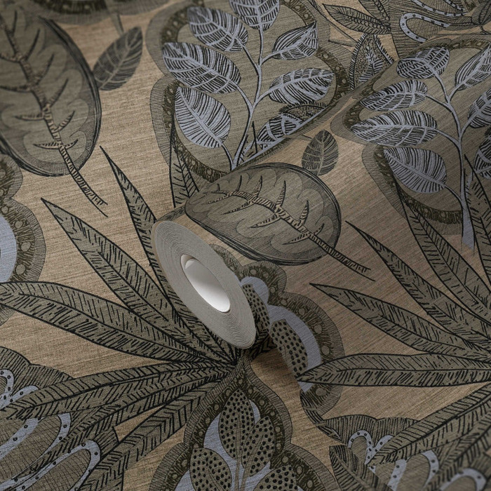 Graphic Leaf - Taupe / Blue