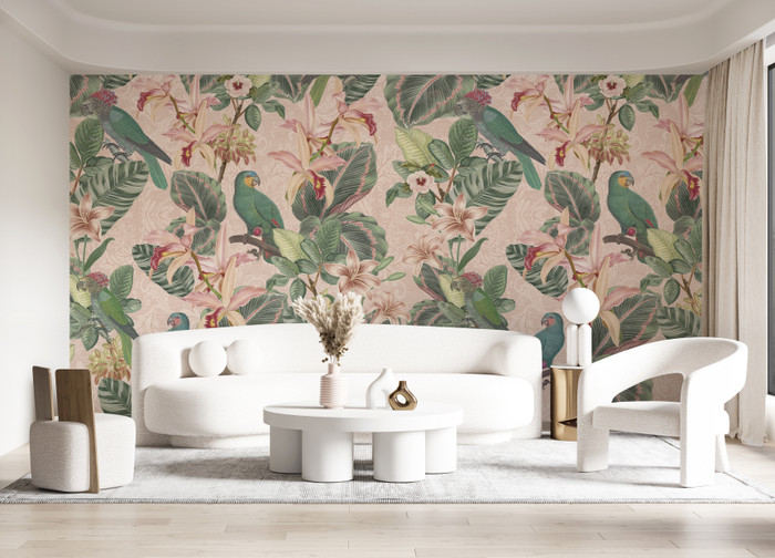 Mural - Tropical Birds Blush (Per Sqm)