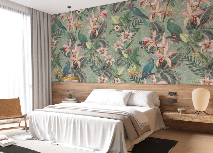 Mural - Tropical Birds Green (Per Sqm)