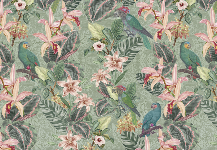 Mural - Tropical Birds Green (Per Sqm)