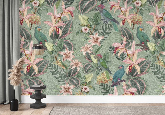 Mural - Tropical Birds Green (Per Sqm)