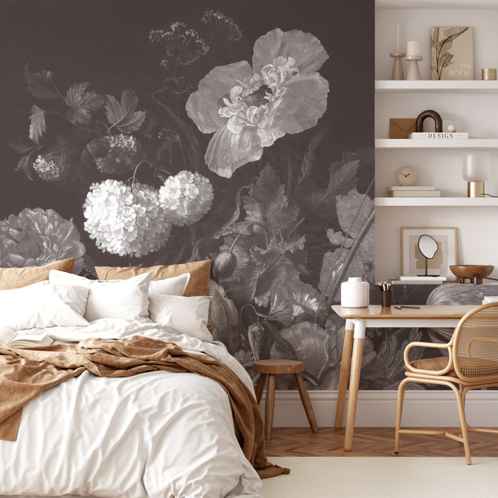 Mural - Baroque Floral Charcoal (Per Sqm)