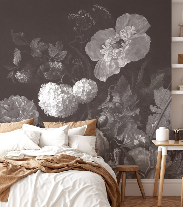 Mural - Baroque Floral Charcoal (Per Sqm)