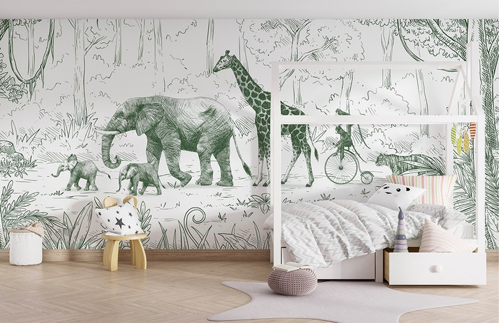 Mural - Animal Parade Green (Per Sqm)