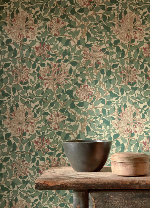 Honeysuckle - Green / Coral / Pink