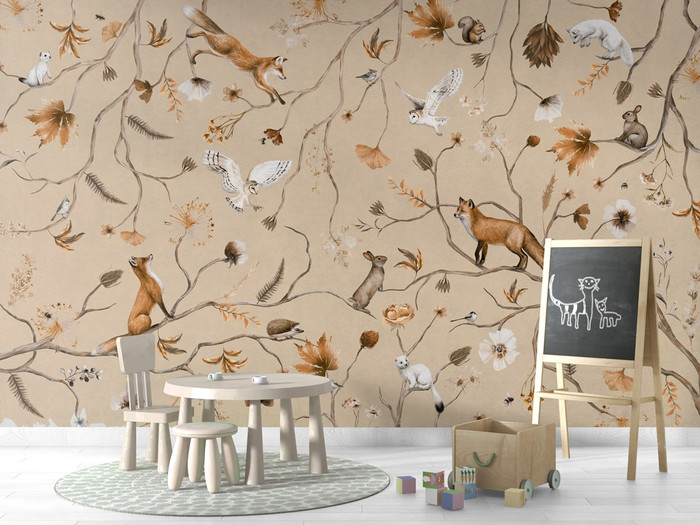 Mural - Playful Forest Beige (Per Sqm)