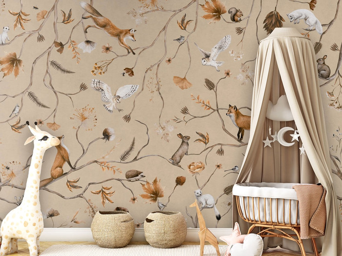 Mural - Playful Forest Beige (Per Sqm)