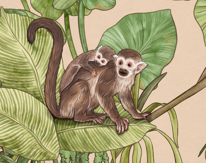 Mural - Playful Monkeys Beige (Per Sqm)