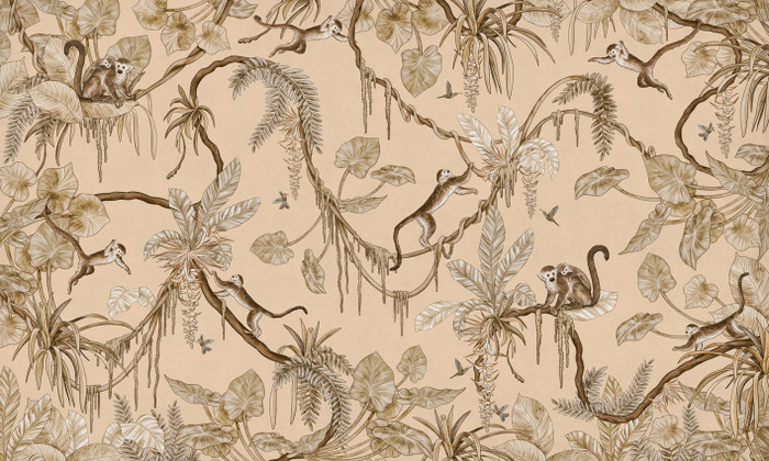 Mural - Playful Monkeys Vintage Beige (Per Sqm)