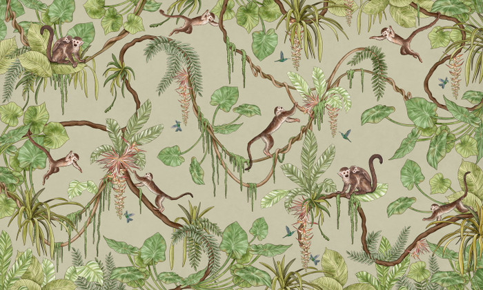 Mural - Playful Monkeys Green (Per Sqm)
