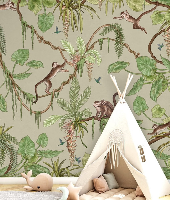 Mural - Playful Monkeys Green (Per Sqm)