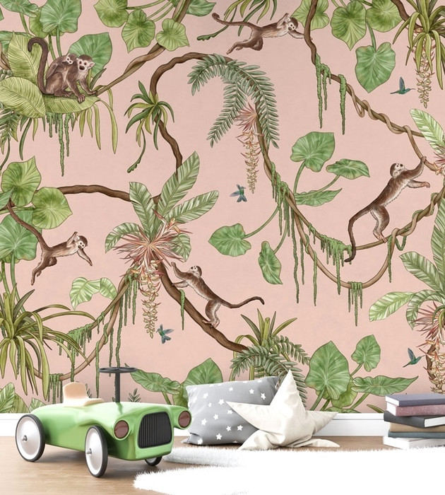 Mural - Playful Monkeys Pink (Per Sqm)