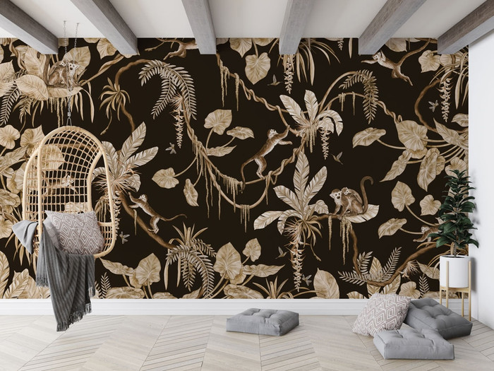 Mural - Playful Monkeys Vintage Black (Per Sqm)