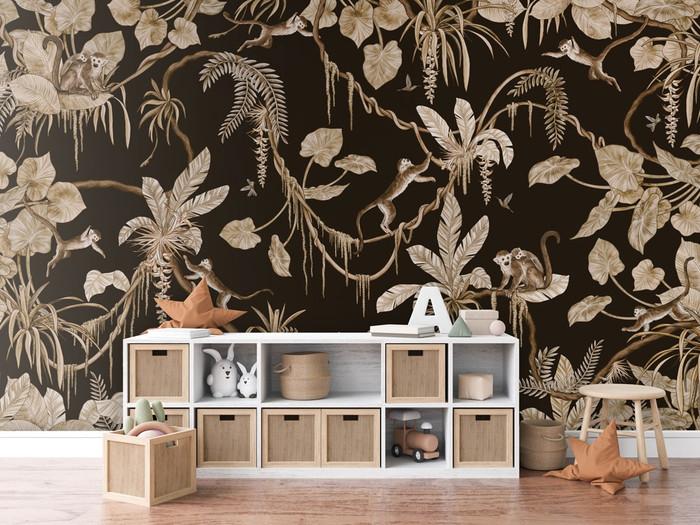 Mural - Playful Monkeys Vintage Black (Per Sqm)