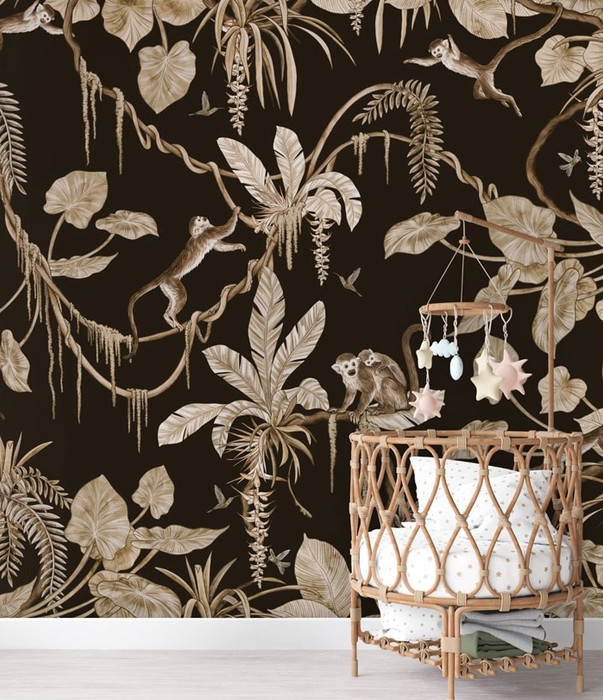 Mural - Playful Monkeys Vintage Black (Per Sqm)