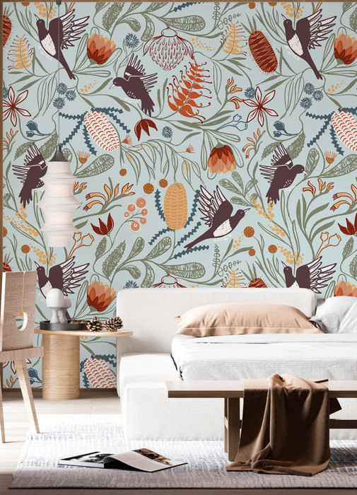 Mural - Magpie Floral Blue (Per Sqm)