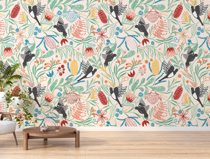 Mural - Magpie Floral Bright (Per Sqm)