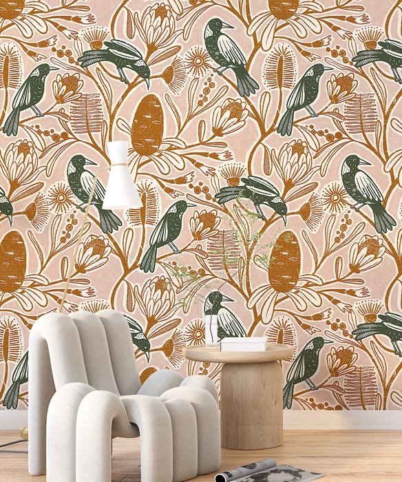 Mural - Magpie Native Vine (Per Sqm)