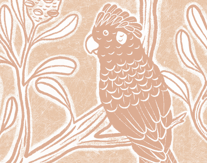 Mural - Black Cockatoo Terra Blush (Per Sqm)