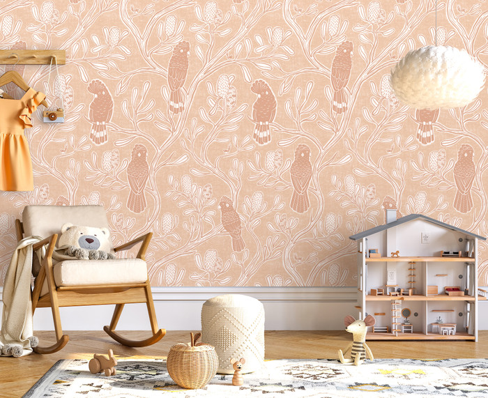 Mural - Black Cockatoo Terra Blush (Per Sqm)