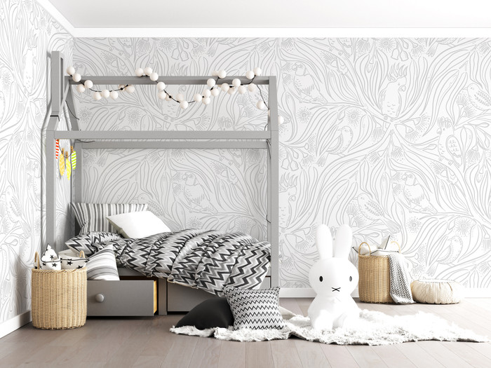 Mural - Gum Leaf Party Grey (Per Sqm)