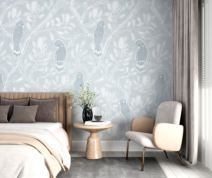 Mural - Black Cockatoo Hamptons Blue (Per Sqm)