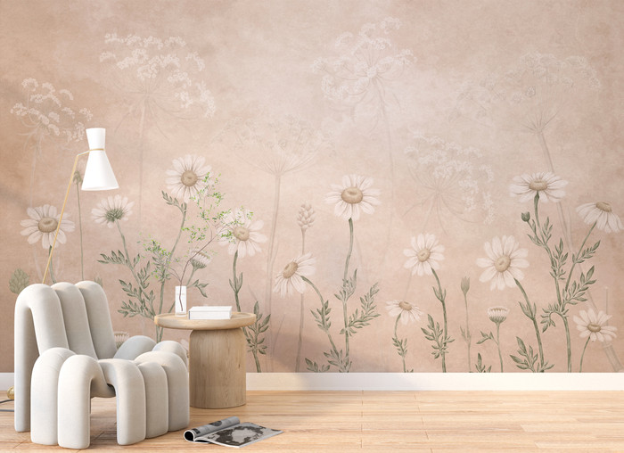 Mural - Daisies Soft Pink (Per Sqm)