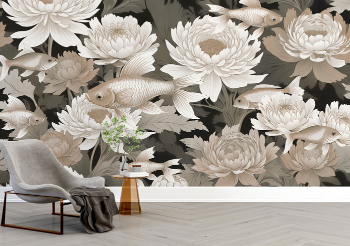 Mural - Dance of Golden Fish (Per Sqm) Mural - Dance of Golden Fish (Per Sqm)