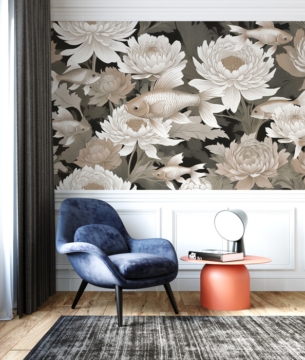 Mural - Dance of Golden Fish (Per Sqm) Mural - Dance of Golden Fish (Per Sqm)