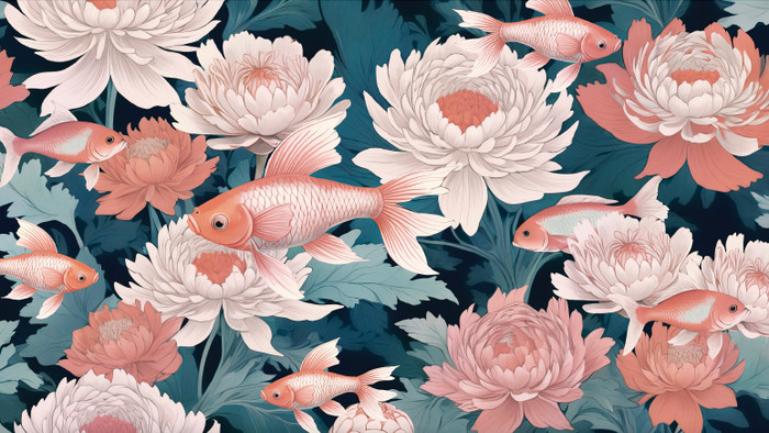 Mural - Dance of Golden Fish 3 (Per Sqm) Mural - Dance of Golden Fish 3 (Per Sqm)