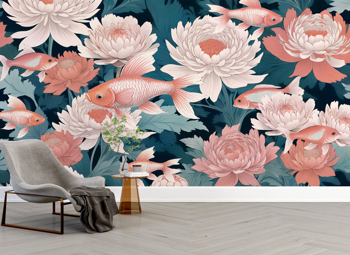 Mural - Dance of Golden Fish 3 (Per Sqm) Mural - Dance of Golden Fish 3 (Per Sqm)