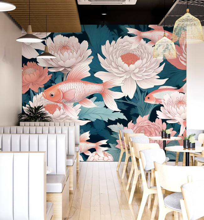 Mural - Dance of Golden Fish 3 (Per Sqm) Mural - Dance of Golden Fish 3 (Per Sqm)