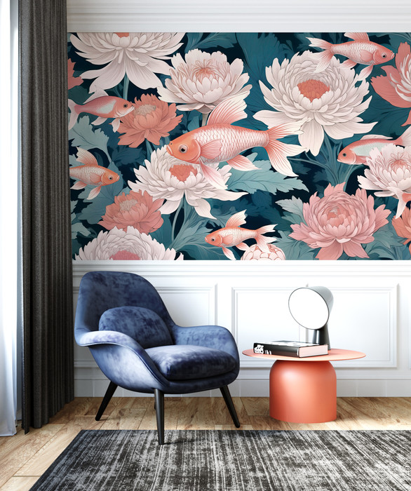 Mural - Dance of Golden Fish 3 (Per Sqm) Mural - Dance of Golden Fish 3 (Per Sqm)