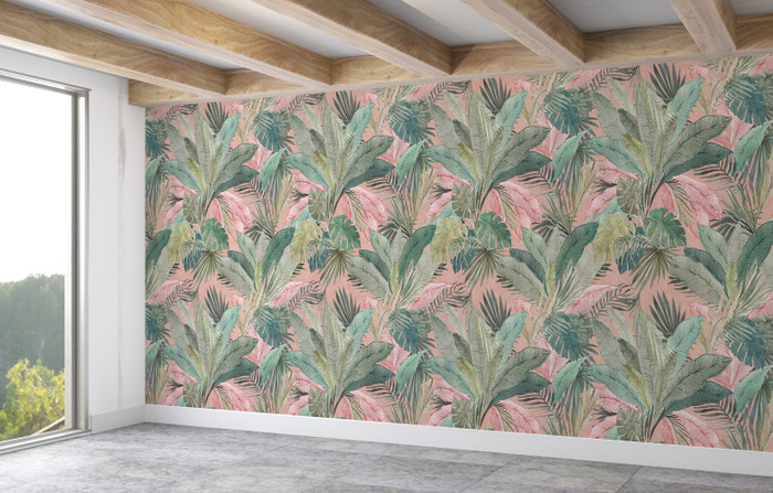 Mural - Bali Palm Leaves Pink (Per Sqm)