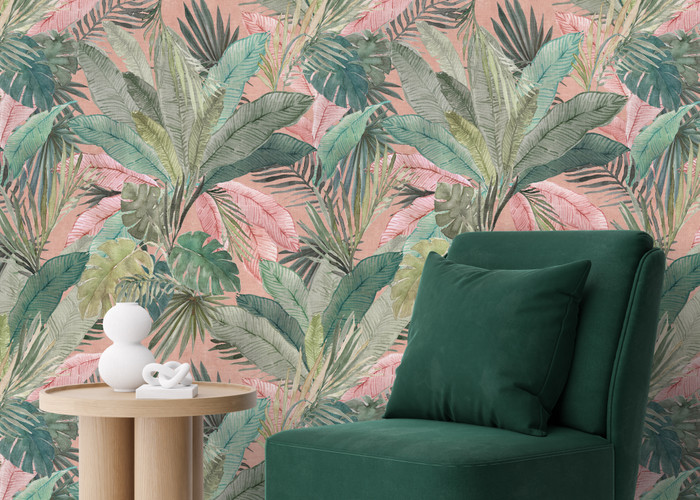 Mural - Bali Palm Leaves Pink (Per Sqm)